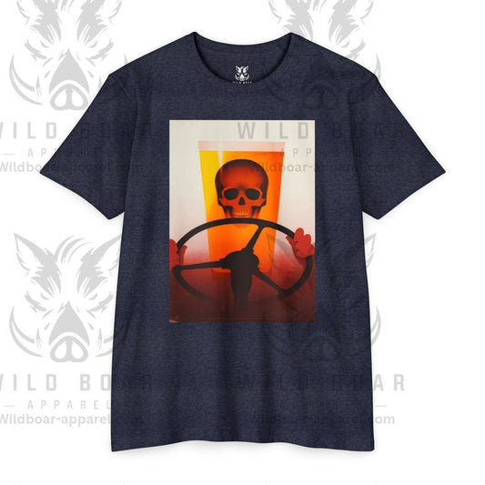 Skull Behind the Wheel T‑Shirt — Retro Sunset Driver Graphic Tee