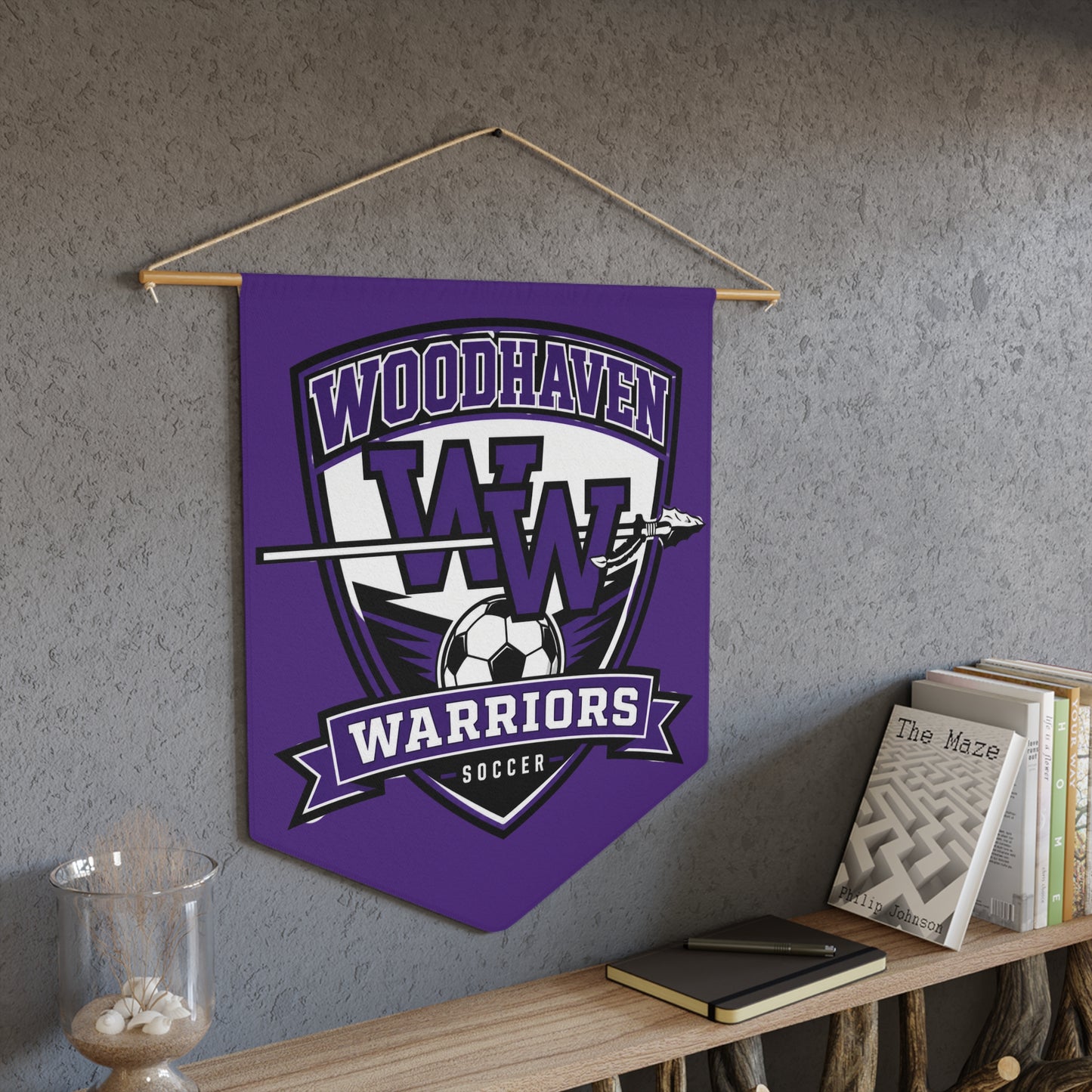 Woodhaven Warriors Soccer Pennant Banner - Purple Team Wall Flag