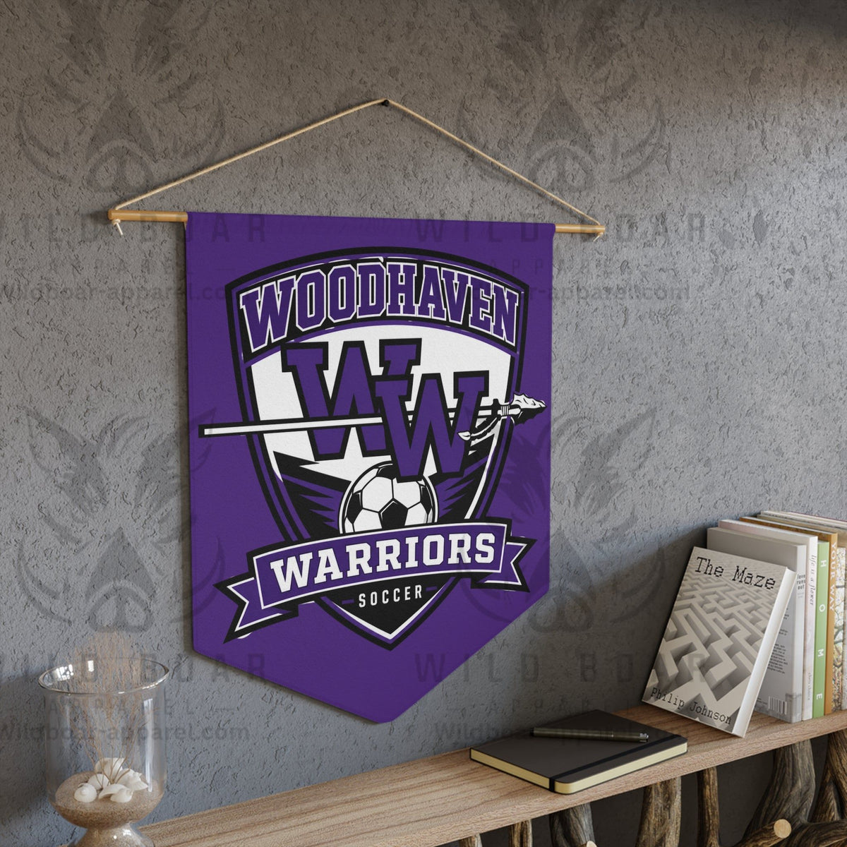 Woodhaven Warriors Soccer Pennant Banner - Purple Team Wall Flag