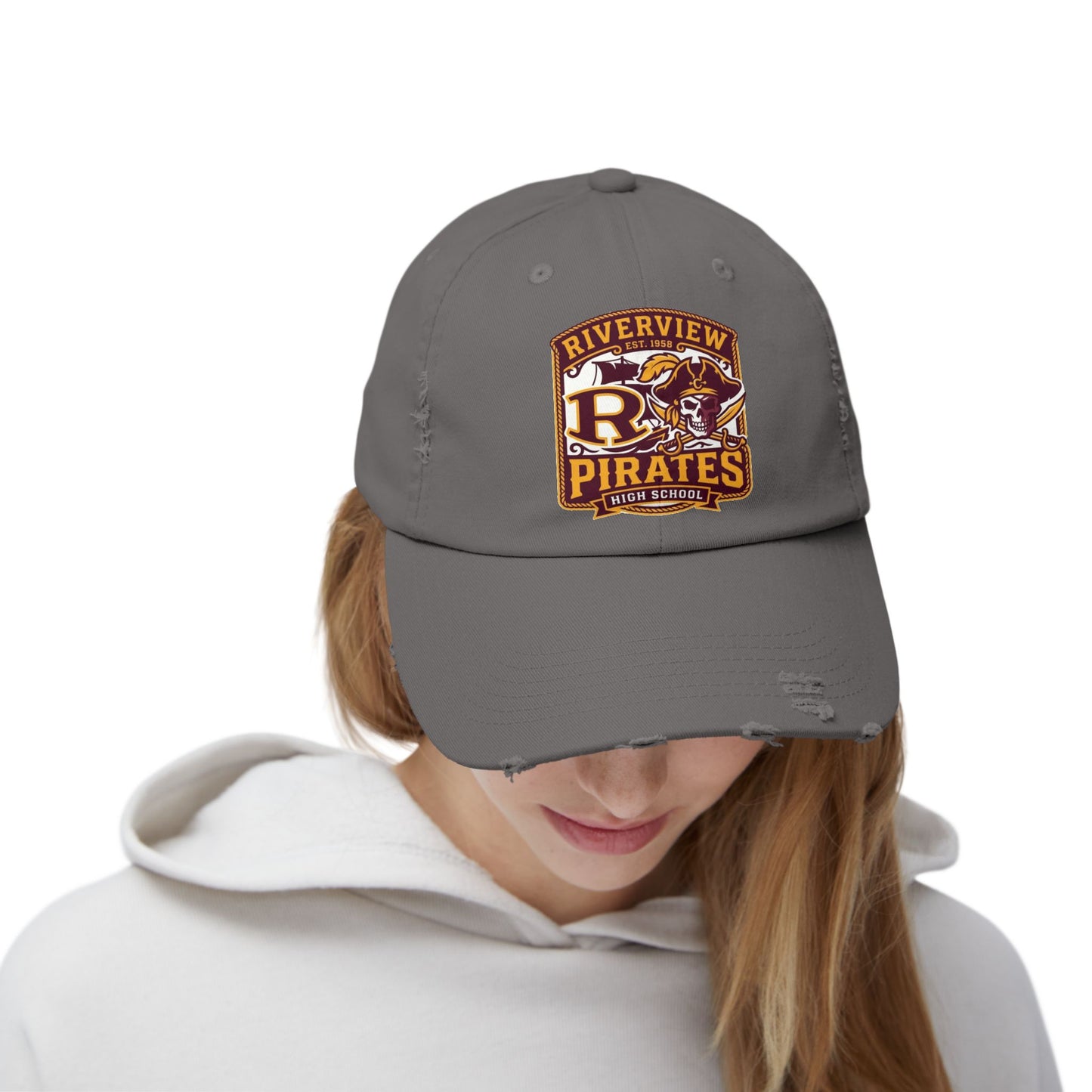 Distressed Pirates Baseball Cap — Riverview High School Logo Hat