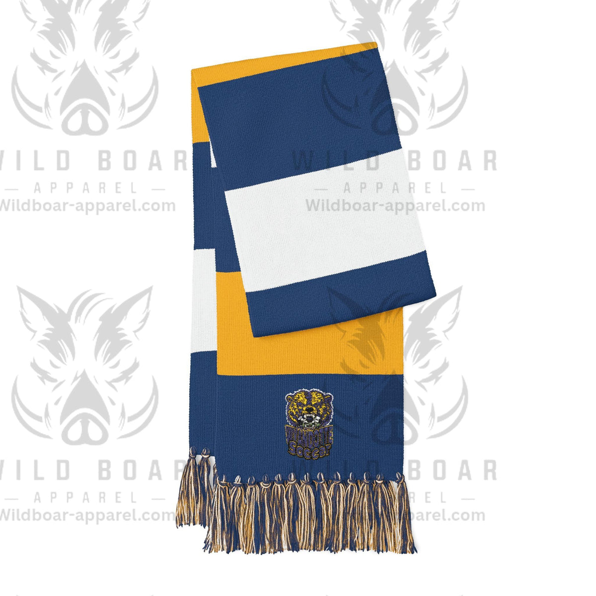Embroidered Striped Team Scarf – Navy, White & Gold Spectator Scarf