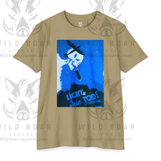 Skull Cowboy Graphic T-Shirt — 'Licht sein Tod' Blue Vintage Poster Tee