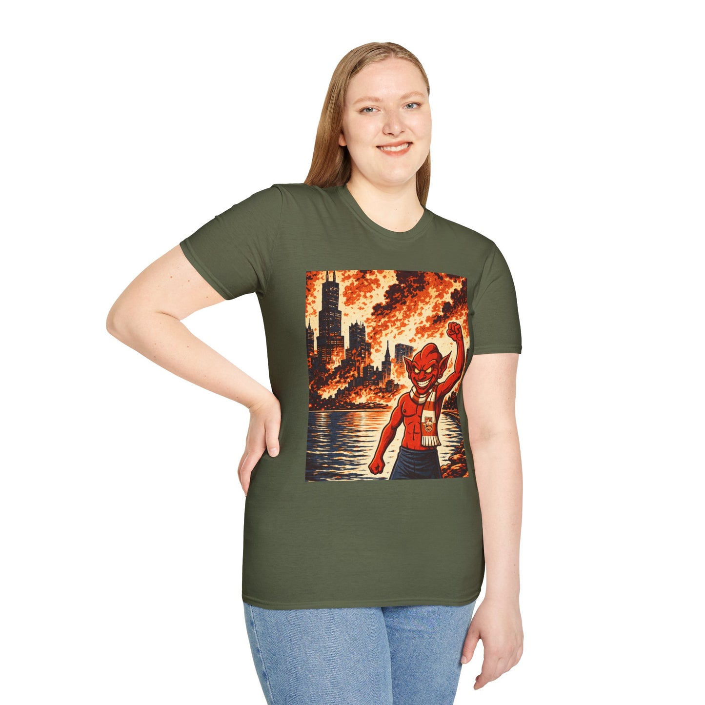 T-Shirt — Nain Rouge with Cityscape (Vintage Apocalyptic Vibe)