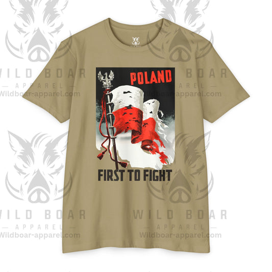 Poland "First to Fight" T-Shirt — Polish Flag Vintage Military Pride Tee