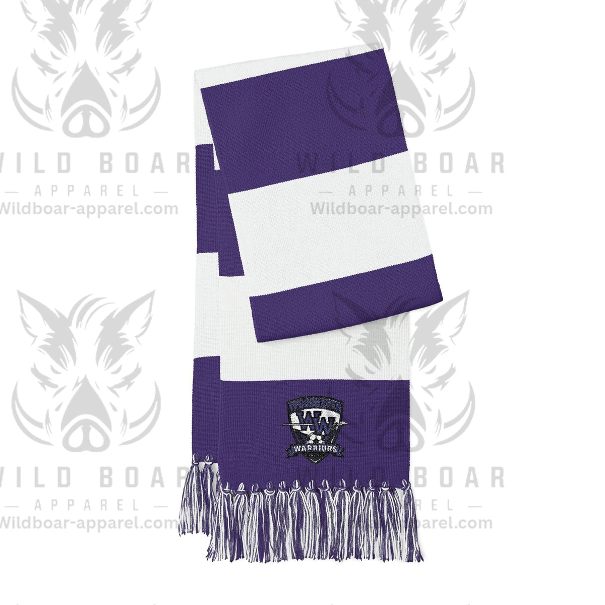 Embroidered Team Stripe Spectator Scarf — Purple & White Fan Scarf with Crest