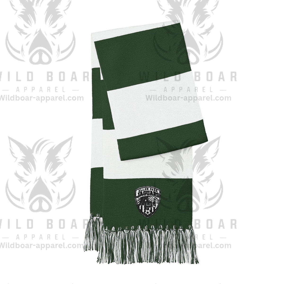 Embroidered Green & White Spectator Scarf — Team Game Day Fan Scarf