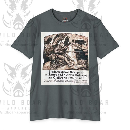 Polish Army Tribute T-Shirt — 'Śladami Ojców Naszych' Vintage Poster Tee