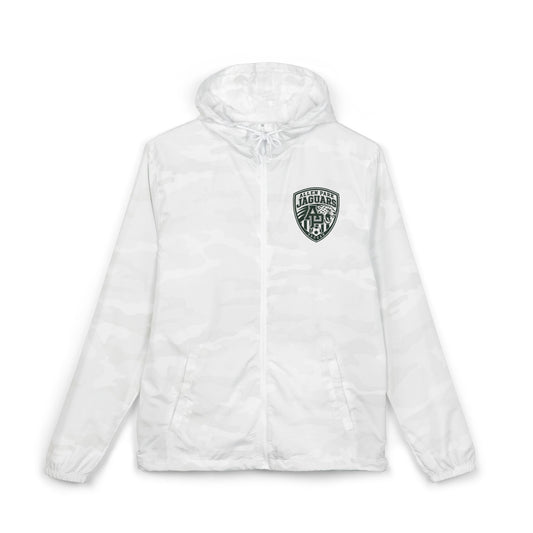 Windbreaker Jacket — Allen Park Soccer Crest Logo Windbreaker, Lightweight White Hooded Shell