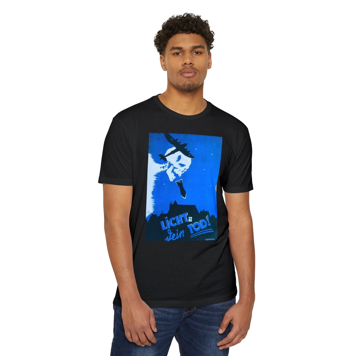 Skull Cowboy Graphic T-Shirt — 'Licht sein Tod' Blue Vintage Poster Tee