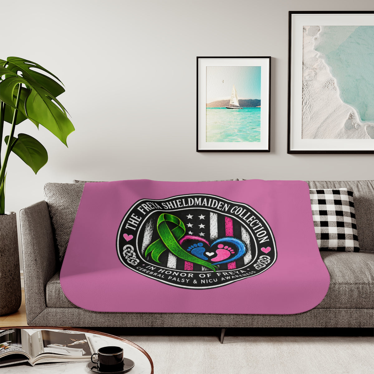 Sherpa Blanket - Cerebral Palsy & NICU Awareness Ribbon Heart Design (Honor of Freya)