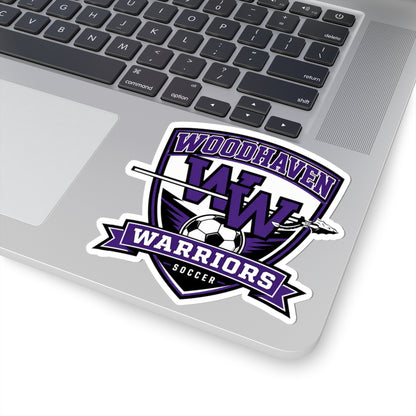 Woodhaven Warriors Soccer Sticker — Purple Shield Kiss-Cut Decal