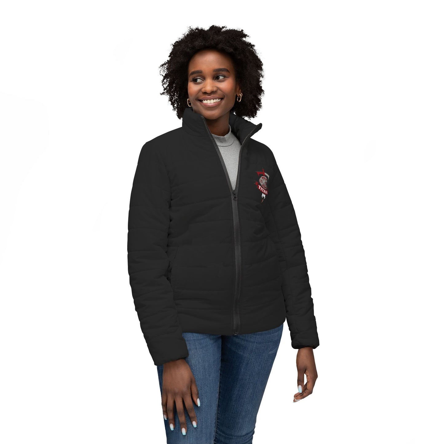 Women’s Puffer Jacket – Retro “Titans” Logo Lightweight Quilted Coat