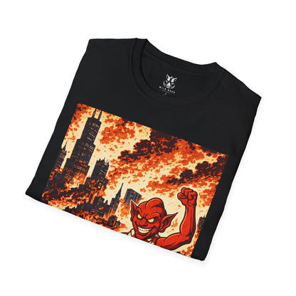 T-Shirt — Nain Rouge with Cityscape (Vintage Apocalyptic Vibe)