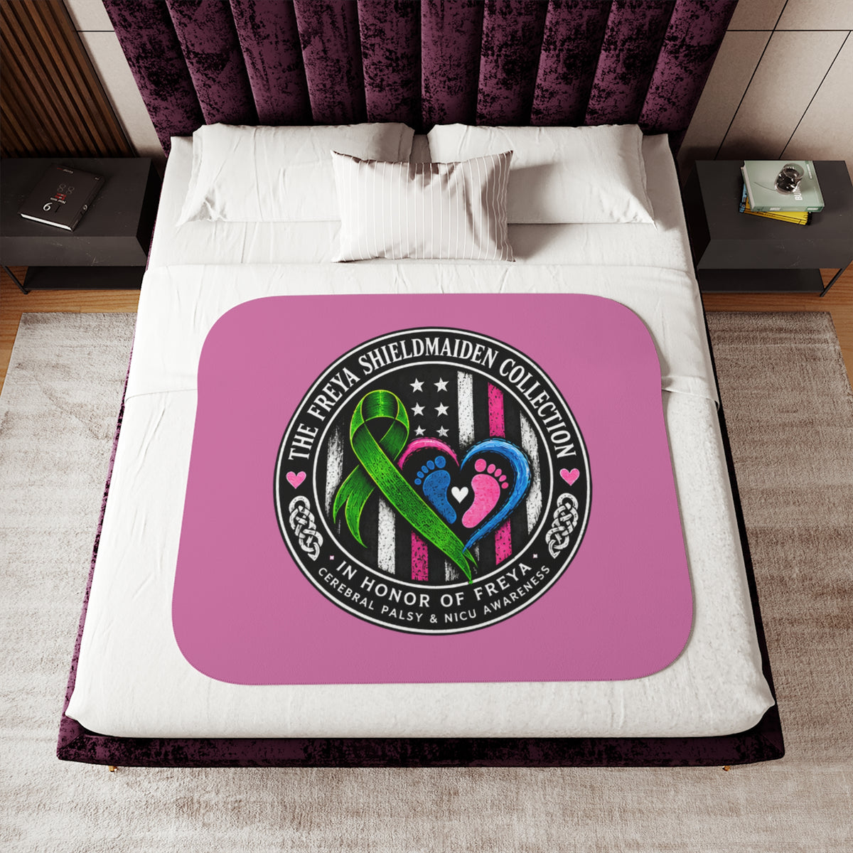 Sherpa Blanket - Cerebral Palsy & NICU Awareness Ribbon Heart Design (Honor of Freya)