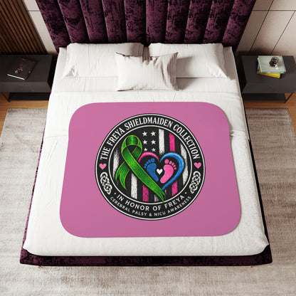 Sherpa Blanket - Cerebral Palsy & NICU Awareness Ribbon Heart Design (Honor of Freya)