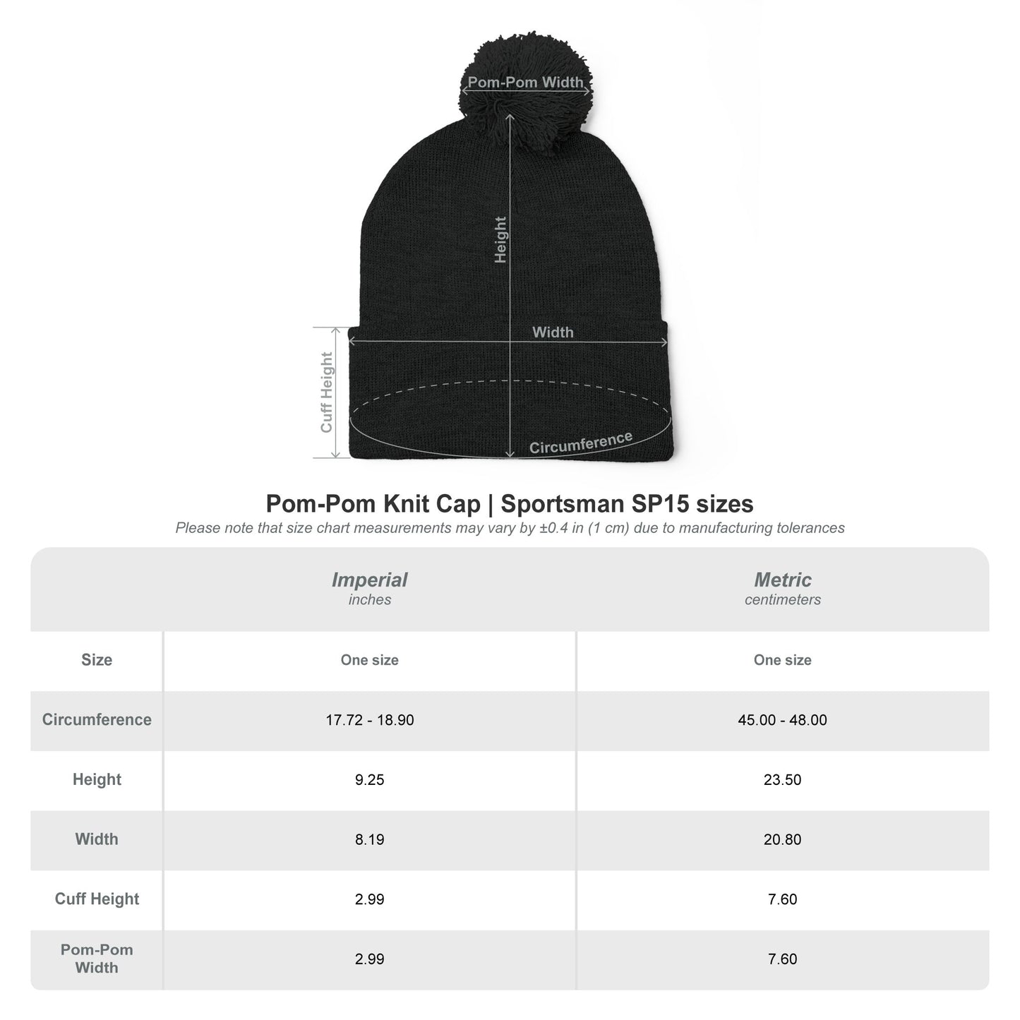 Embroidered Pom-Pom Knit Cap — Grey & Red Winter Beanie