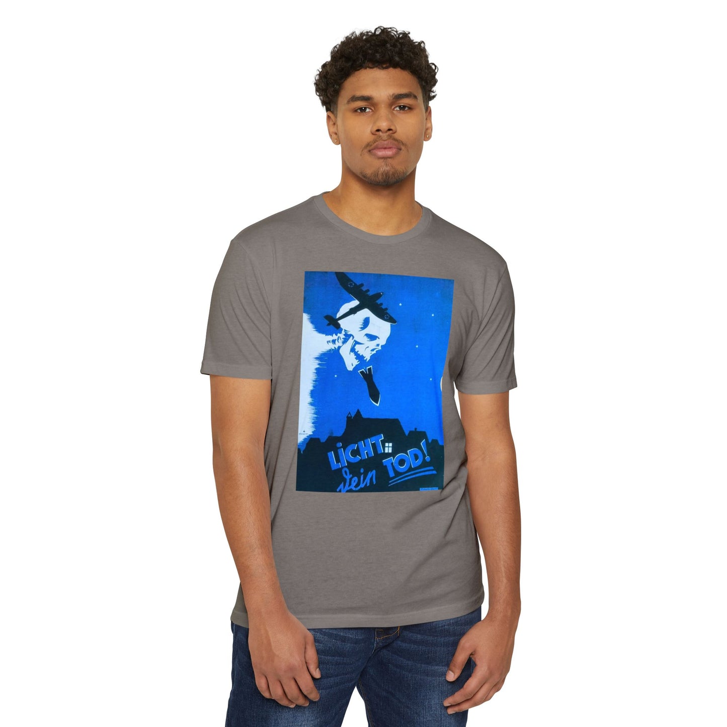 Skull Cowboy Graphic T-Shirt — 'Licht sein Tod' Blue Vintage Poster Tee