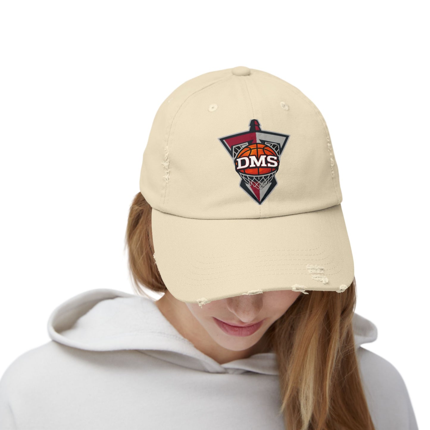 Distressed DMS Basketball Cap — Vintage Worn Dad Hat for Fans