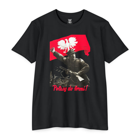 T-Shirt — Polish Resistance ‘Potęga do frontu!’ Flag Soldier Graphic