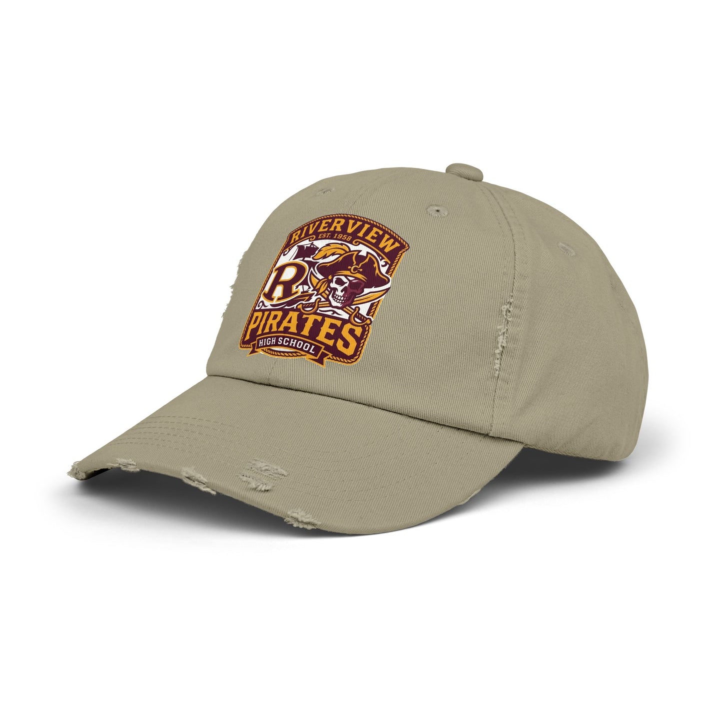 Distressed Pirates Baseball Cap — Riverview High School Logo Hat
