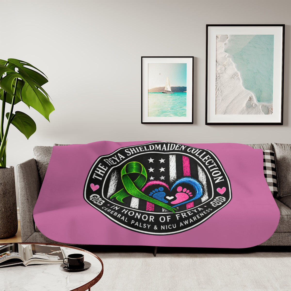 Sherpa Blanket - Cerebral Palsy & NICU Awareness Ribbon Heart Design (Honor of Freya)