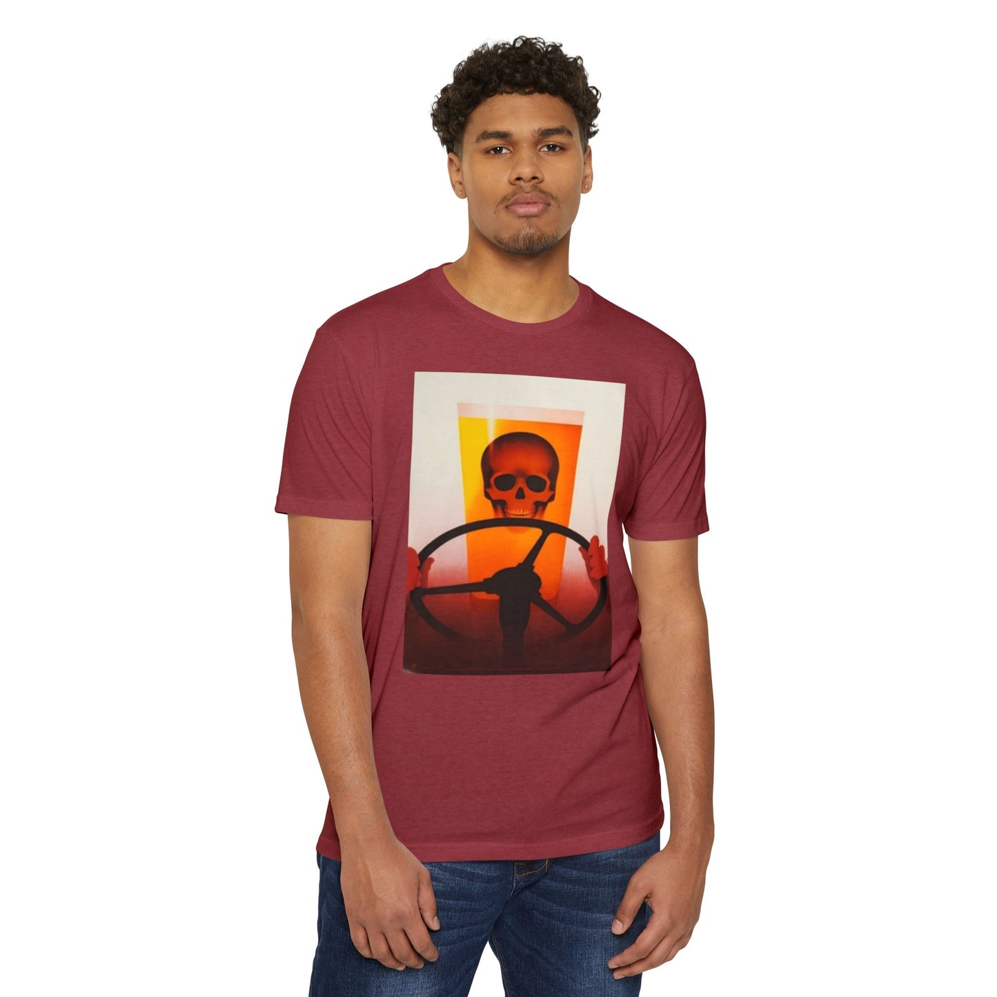 Skull Behind the Wheel T‑Shirt — Retro Sunset Driver Graphic Tee