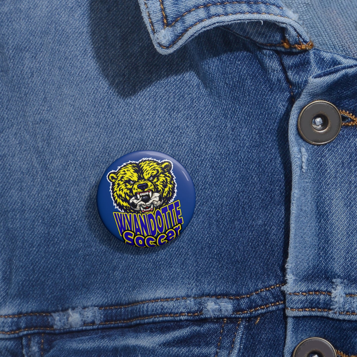 Wyandotte Soccer Bear Logo Pin Button — School Spirit Club Team Badge