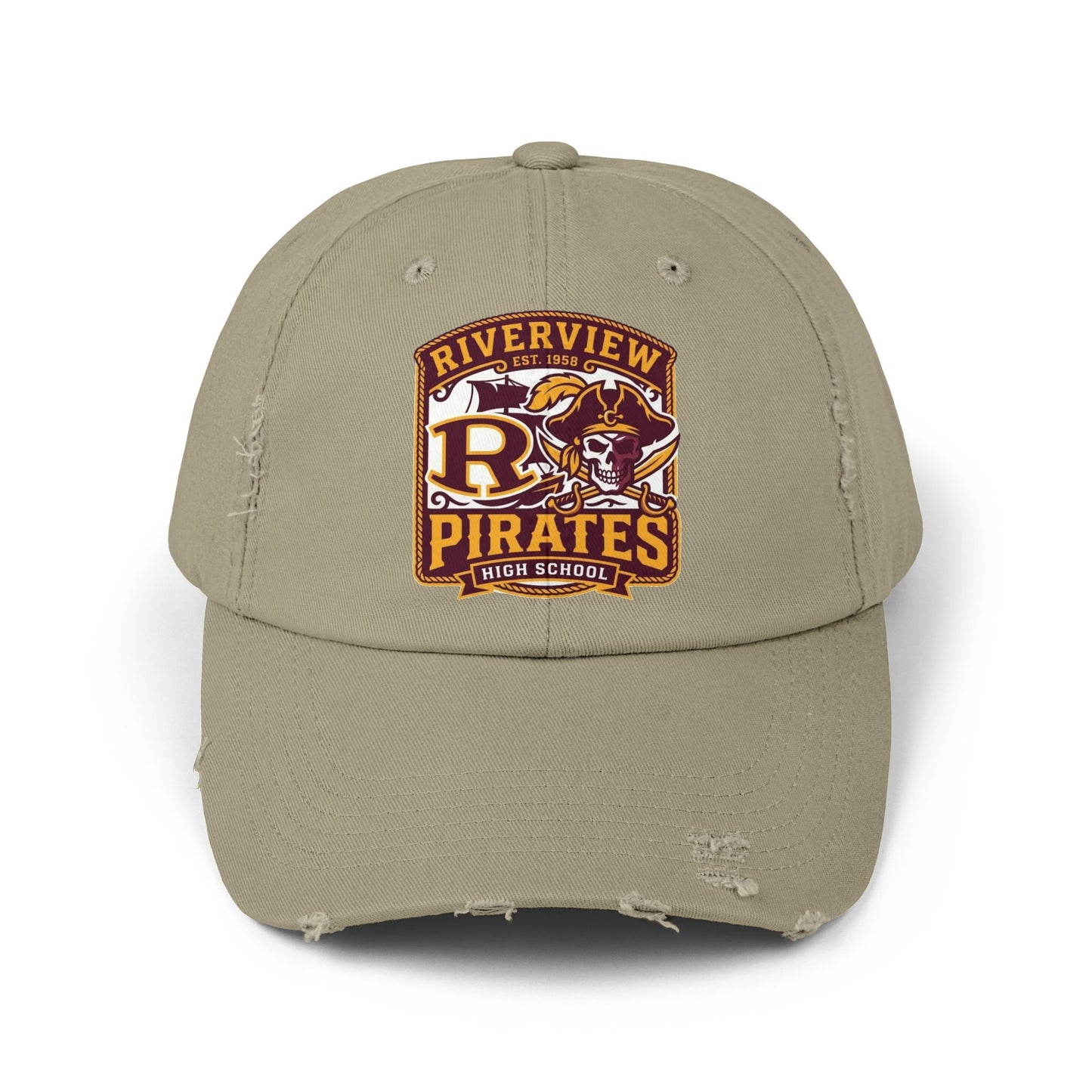 Distressed Pirates Baseball Cap — Riverview High School Logo Hat