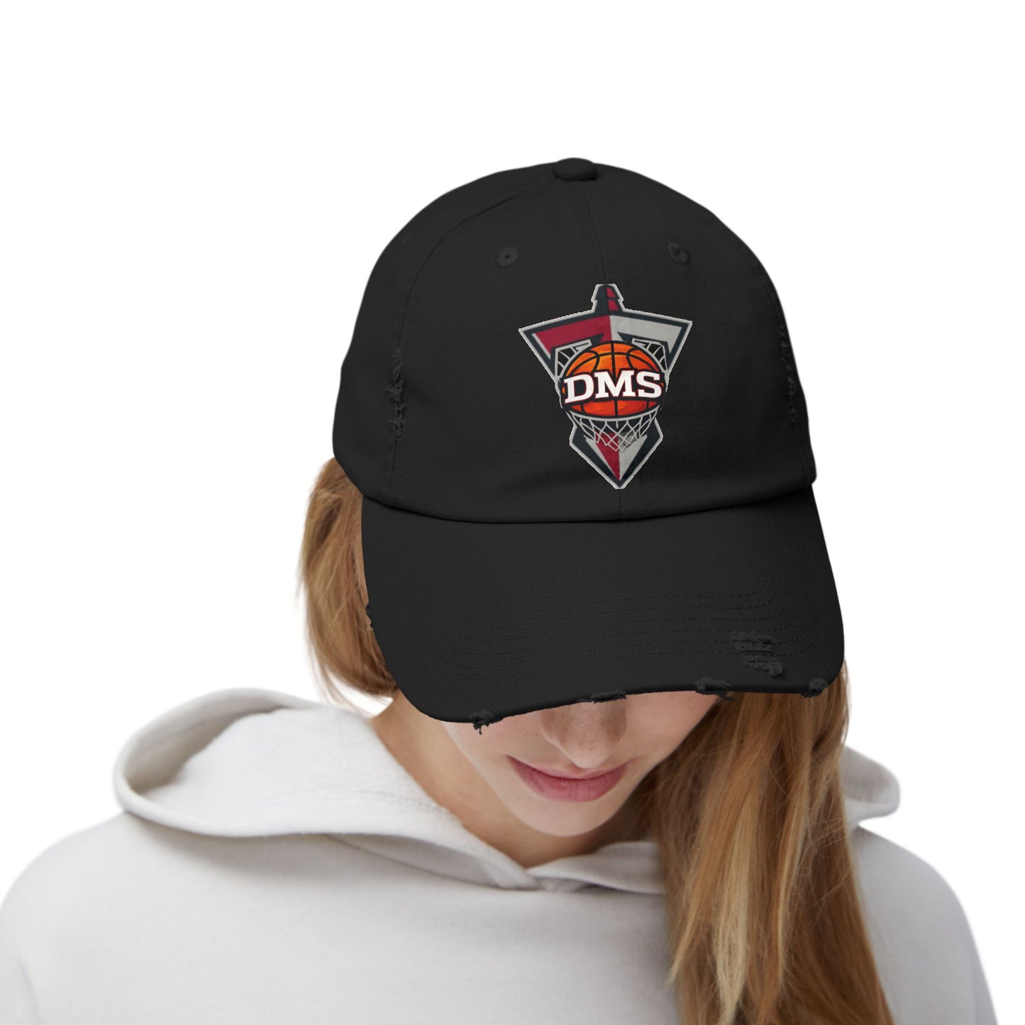 Distressed DMS Basketball Cap — Vintage Worn Dad Hat for Fans