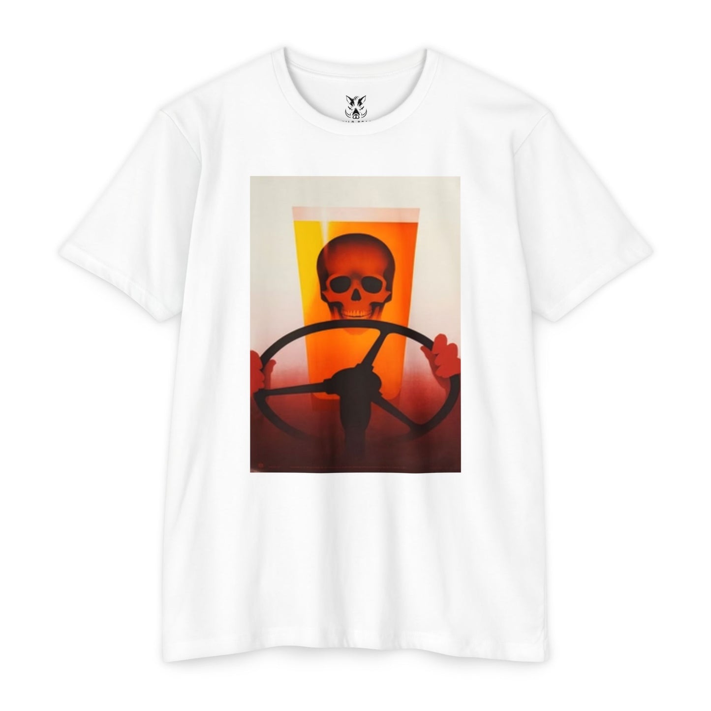Skull Behind the Wheel T‑Shirt — Retro Sunset Driver Graphic Tee