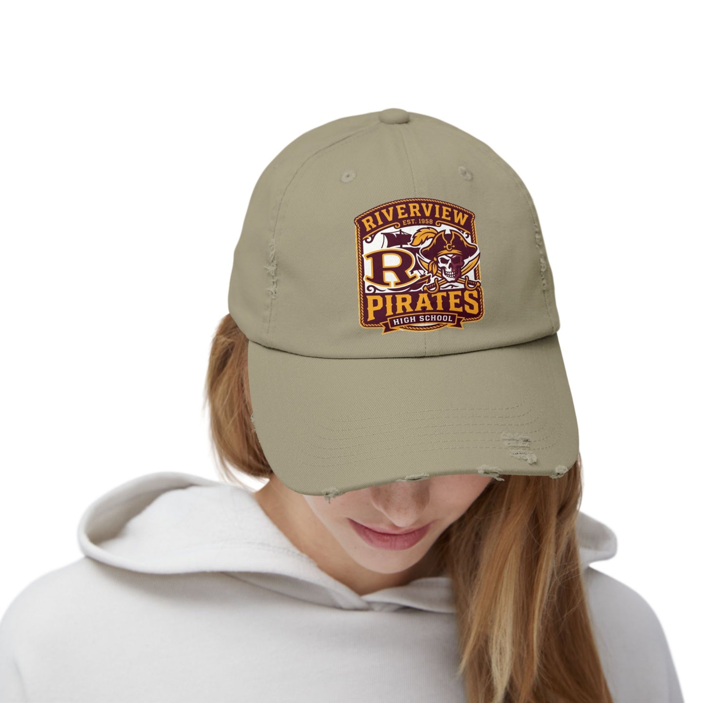 Distressed Pirates Baseball Cap — Riverview High School Logo Hat