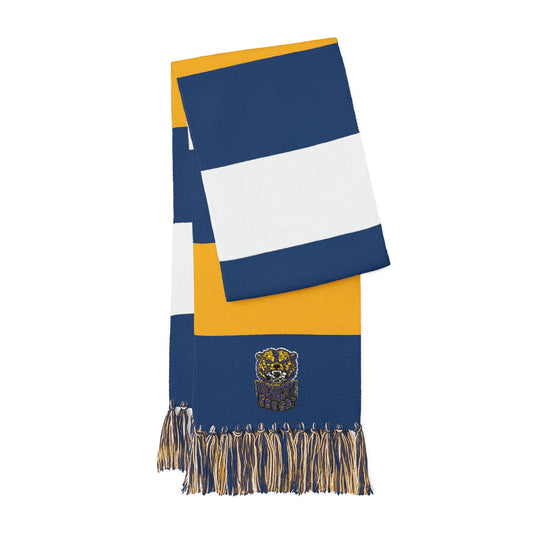 Embroidered Striped Team Scarf – Navy, White & Gold Spectator Scarf
