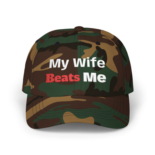 Dad Cap - "My Wife Beats Me" Funny Embroidered Baseball Hat for Gag Gifts
