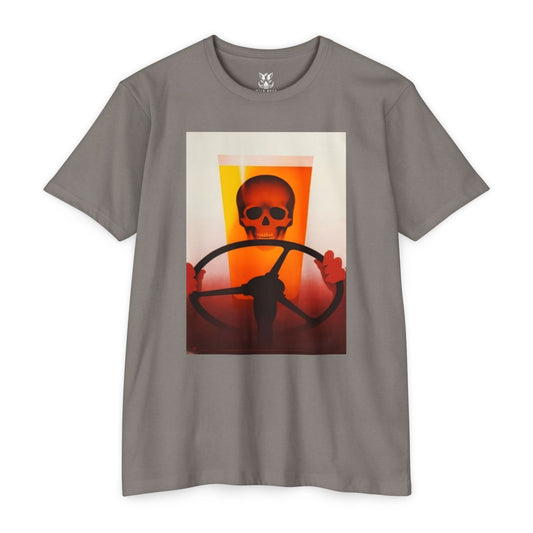 Skull Behind the Wheel T‑Shirt — Retro Sunset Driver Graphic Tee