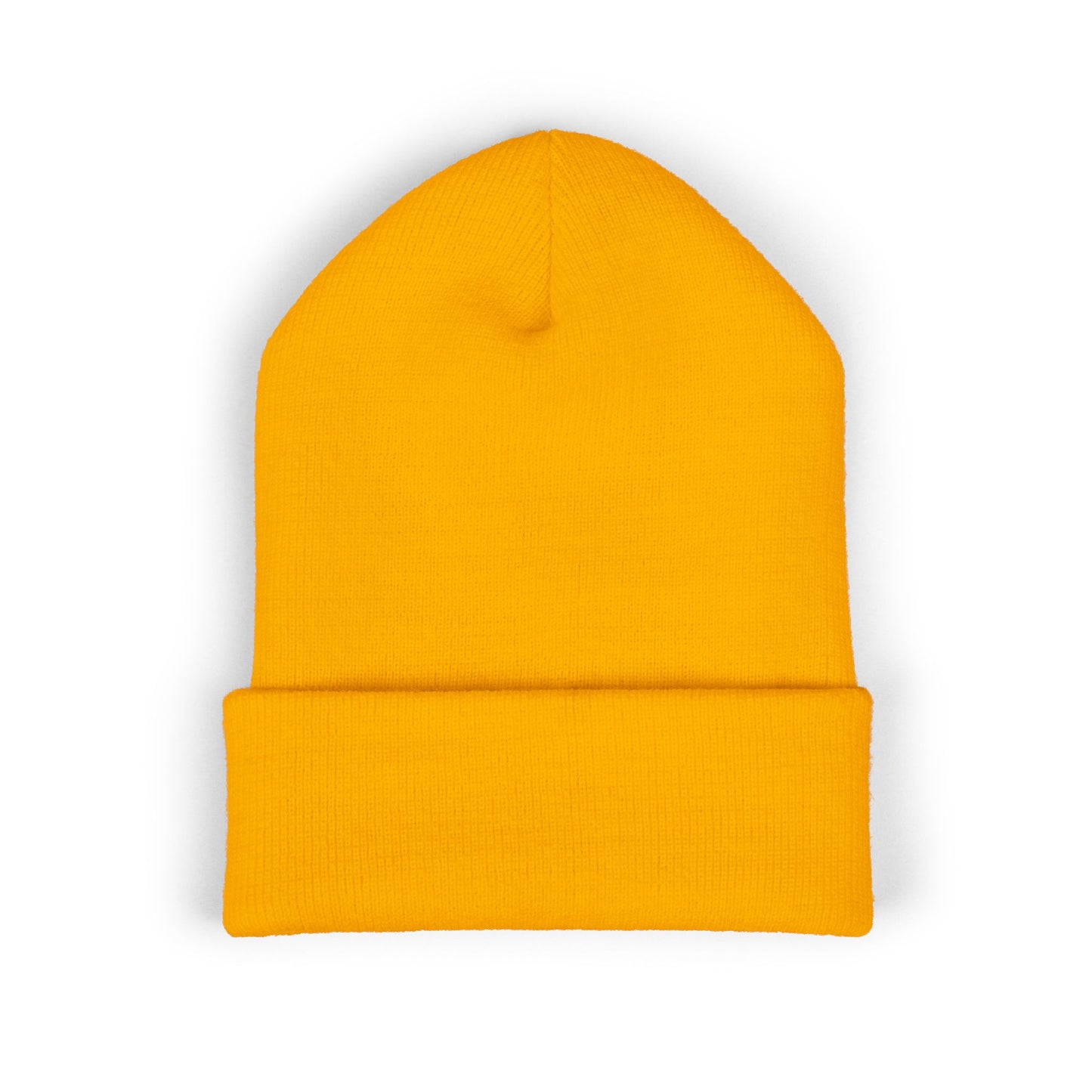 Yellow Cuffed Beanie with Embroidered Floral Skull — Cozy Streetwear Knit Hat