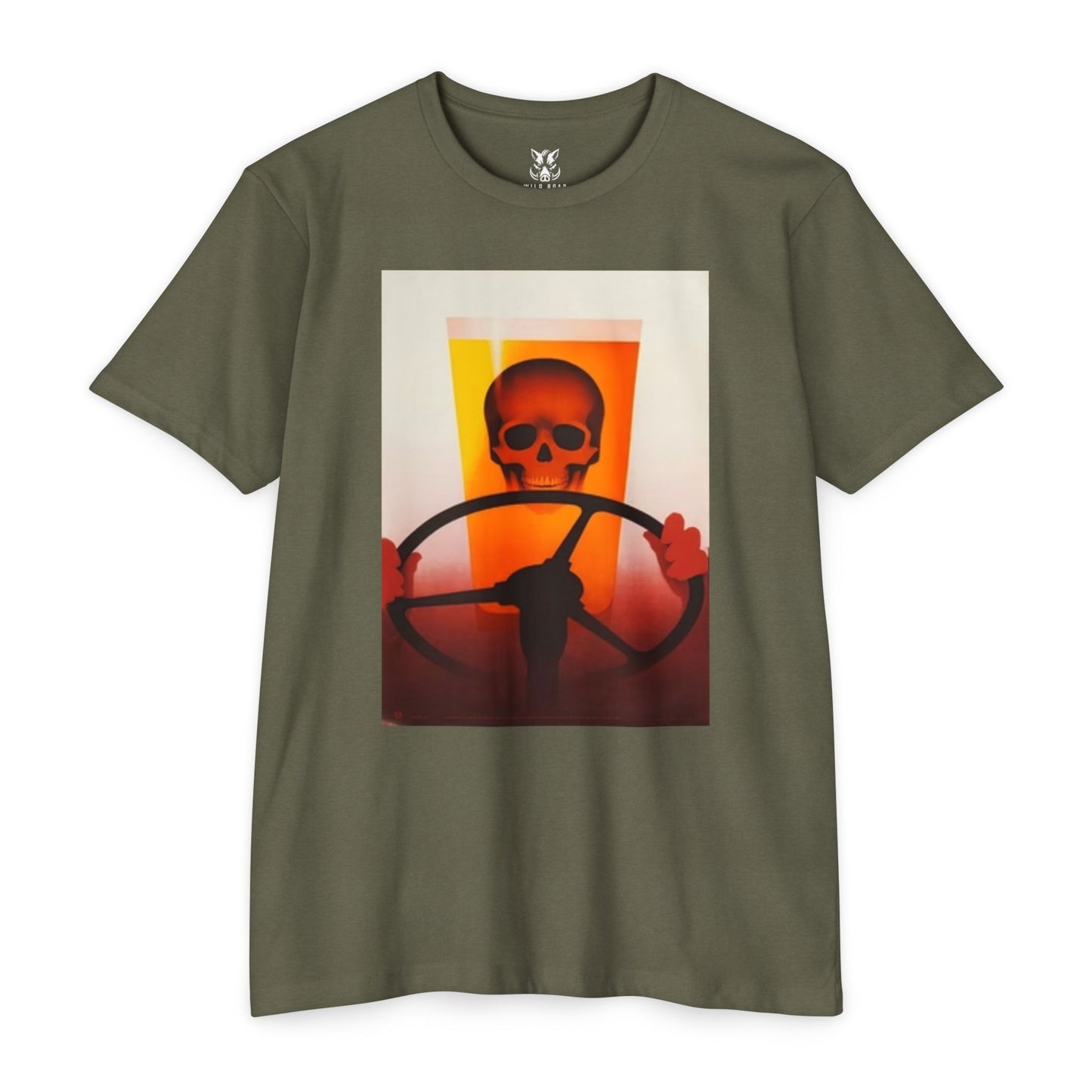 Skull Behind the Wheel T‑Shirt — Retro Sunset Driver Graphic Tee
