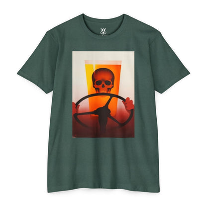 Skull Behind the Wheel T‑Shirt — Retro Sunset Driver Graphic Tee