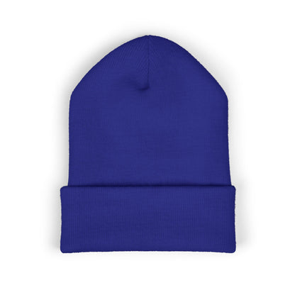 Yellow Cuffed Beanie with Embroidered Floral Skull — Cozy Streetwear Knit Hat