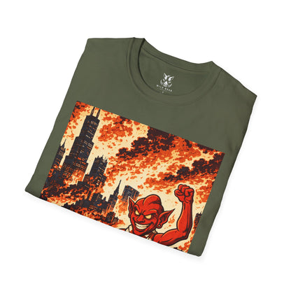 T-Shirt — Nain Rouge with Cityscape (Vintage Apocalyptic Vibe)