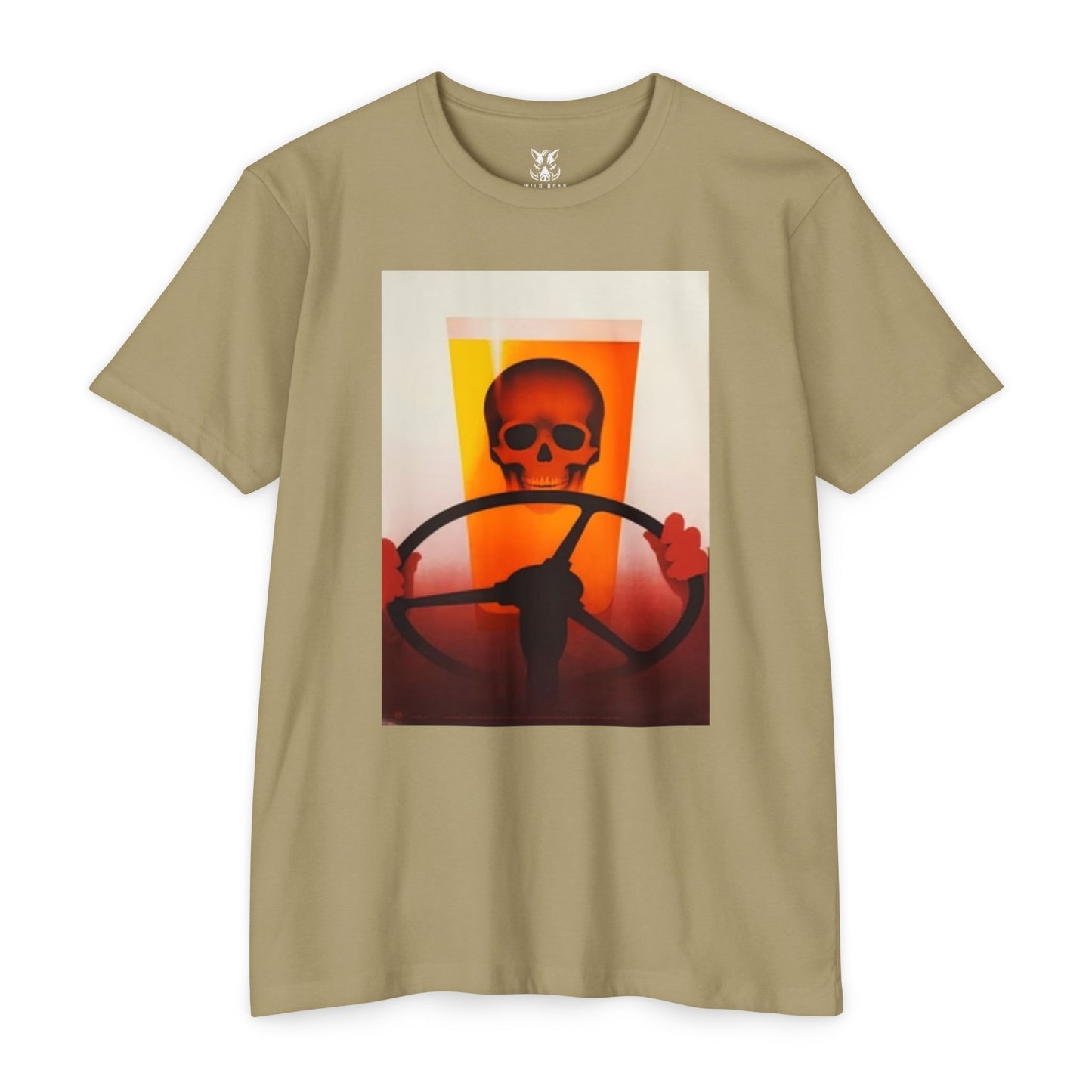 Skull Behind the Wheel T‑Shirt — Retro Sunset Driver Graphic Tee