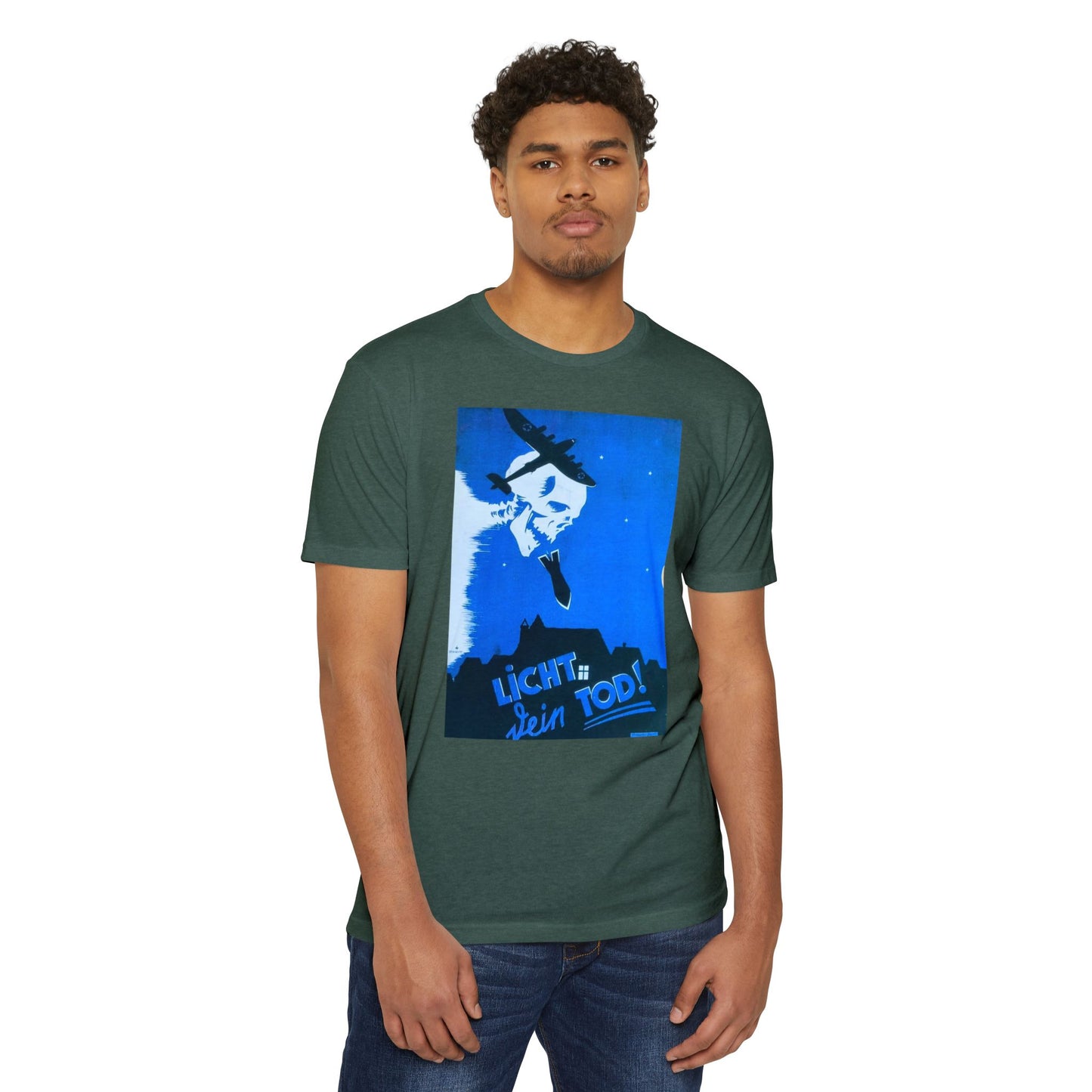 Skull Cowboy Graphic T-Shirt — 'Licht sein Tod' Blue Vintage Poster Tee