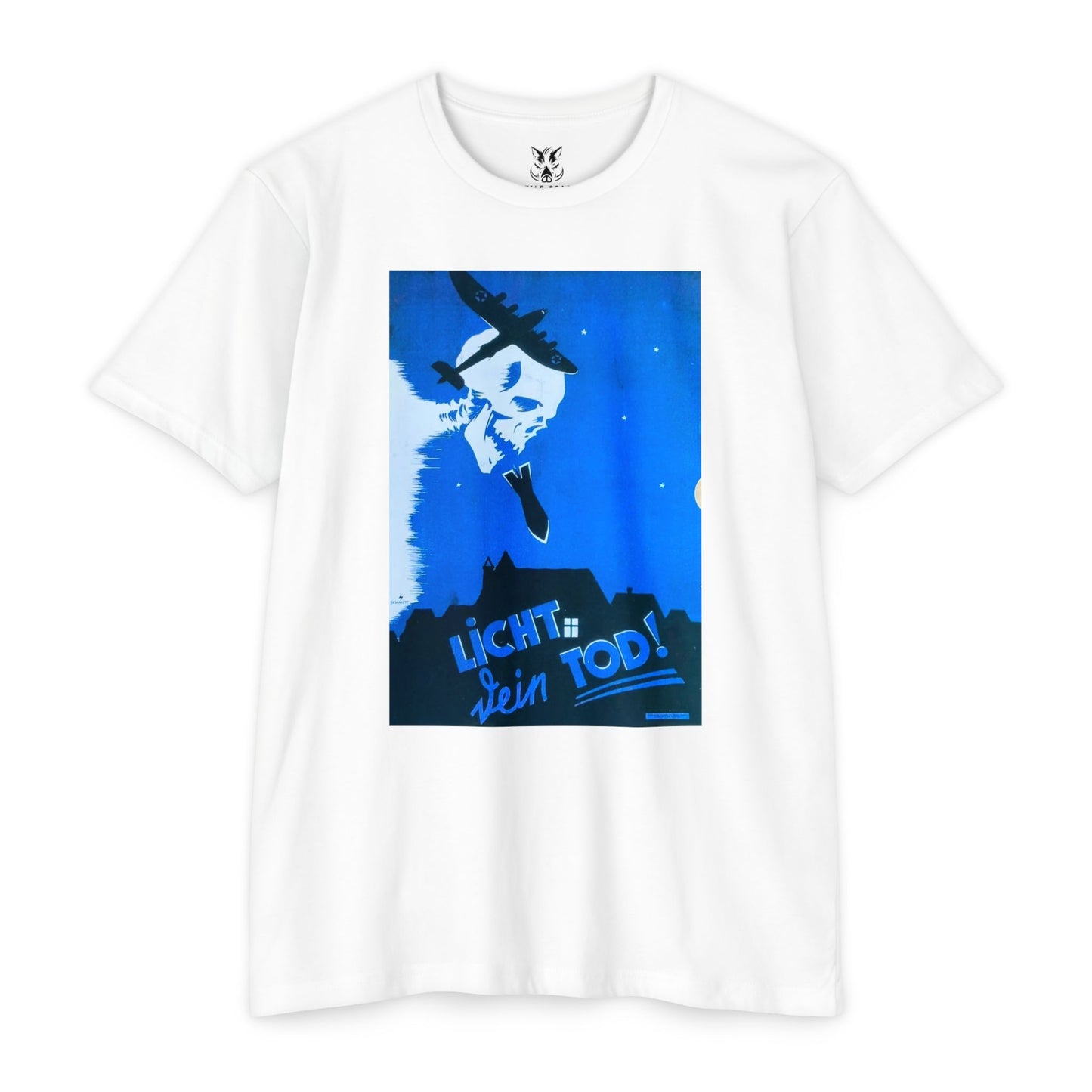 Skull Cowboy Graphic T-Shirt — 'Licht sein Tod' Blue Vintage Poster Tee
