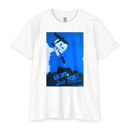 Skull Cowboy Graphic T-Shirt — 'Licht sein Tod' Blue Vintage Poster Tee