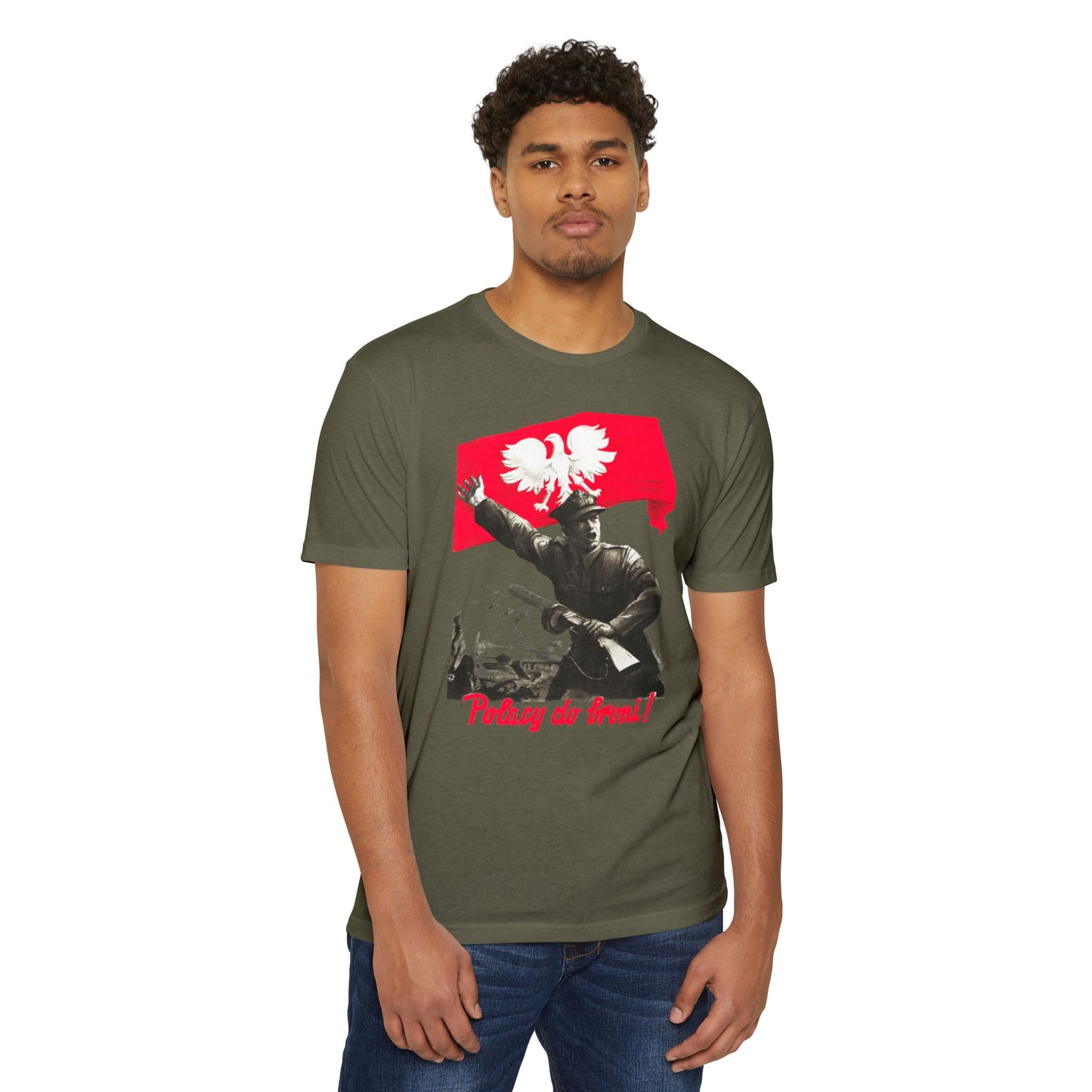 T-Shirt — Polish Resistance ‘Potęga do frontu!’ Flag Soldier Graphic