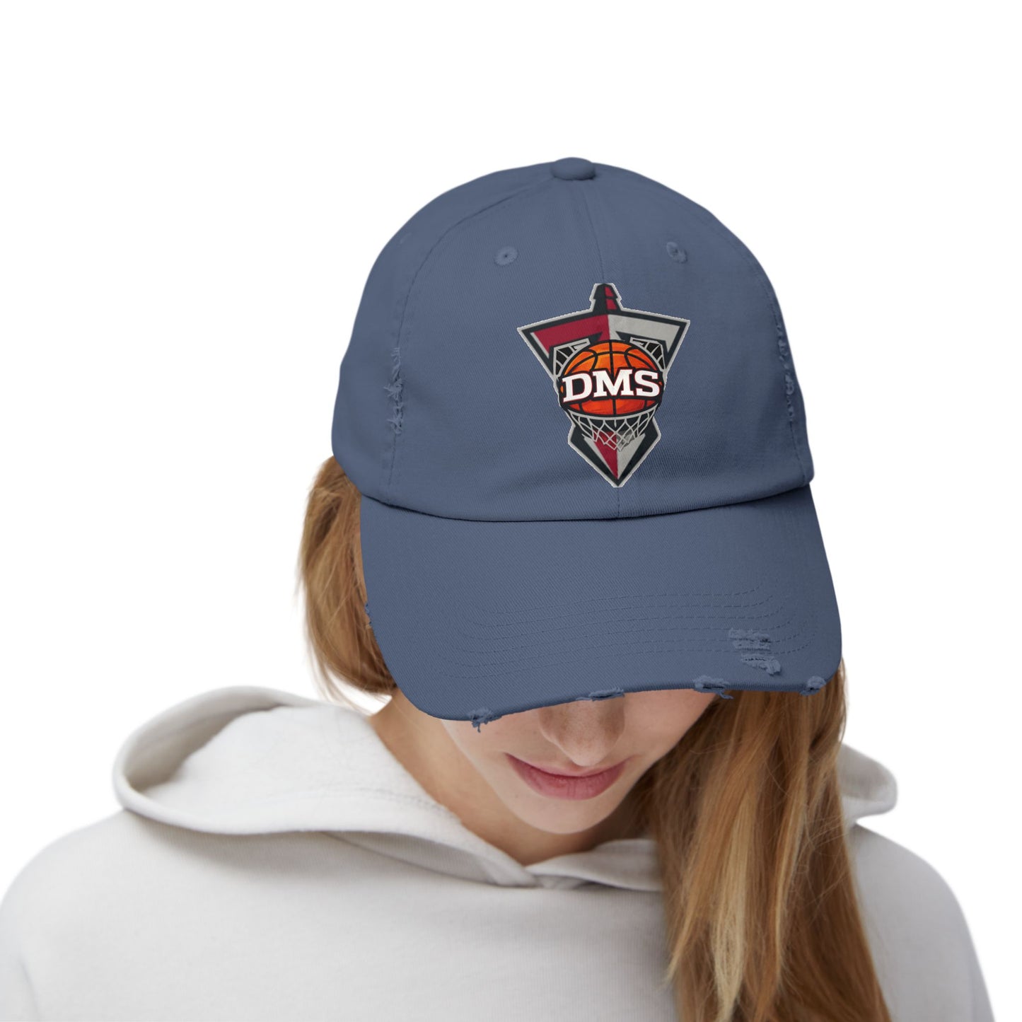 Distressed DMS Basketball Cap — Vintage Worn Dad Hat for Fans