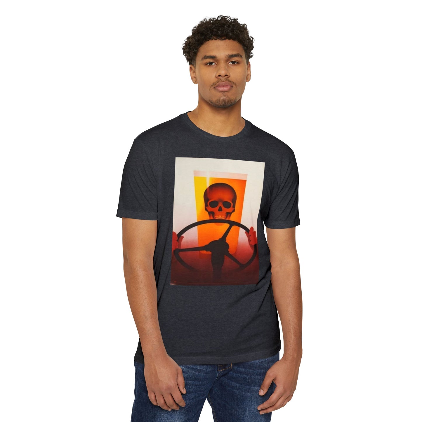 Skull Behind the Wheel T‑Shirt — Retro Sunset Driver Graphic Tee