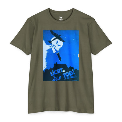 Skull Cowboy Graphic T-Shirt — 'Licht sein Tod' Blue Vintage Poster Tee