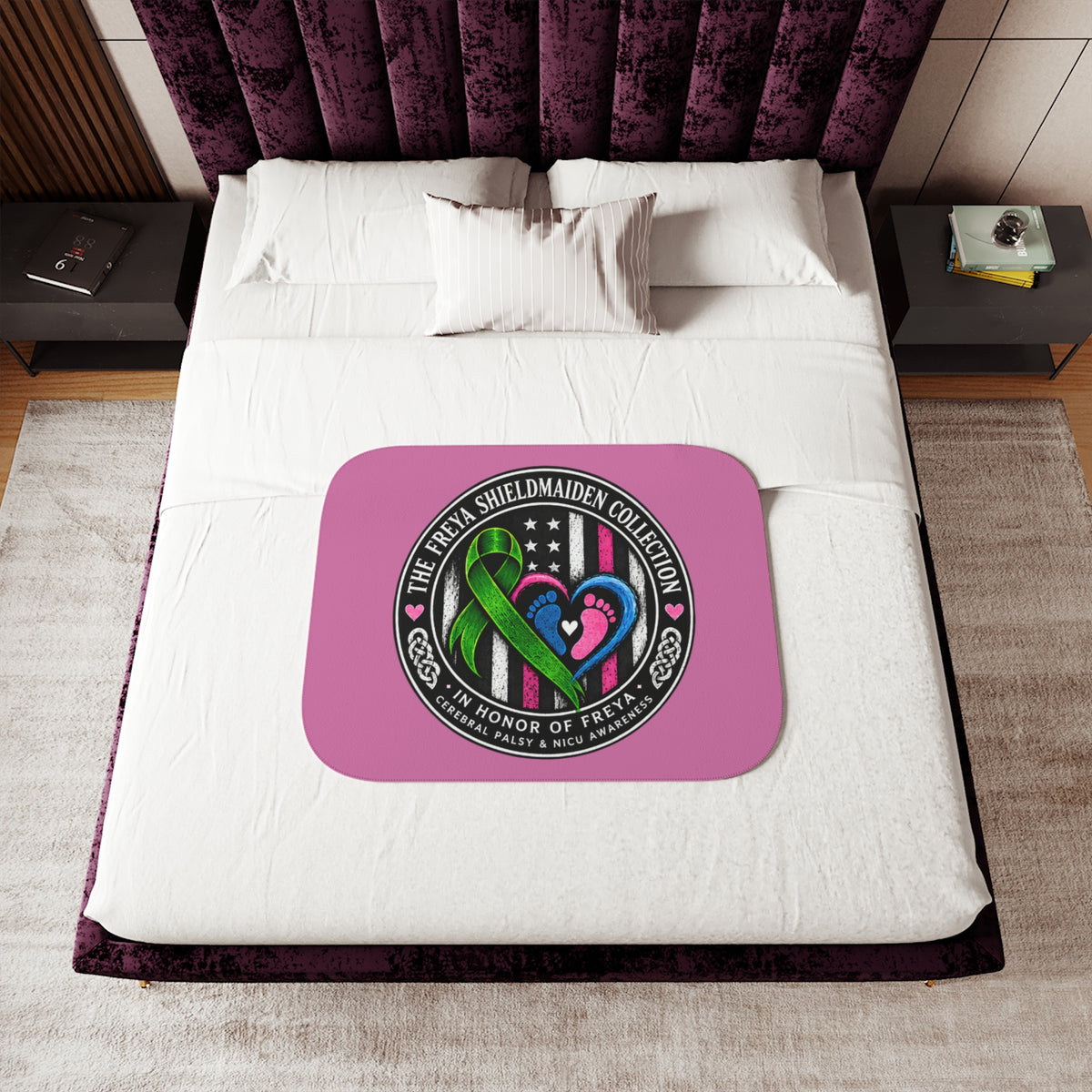 Sherpa Blanket - Cerebral Palsy & NICU Awareness Ribbon Heart Design (Honor of Freya)