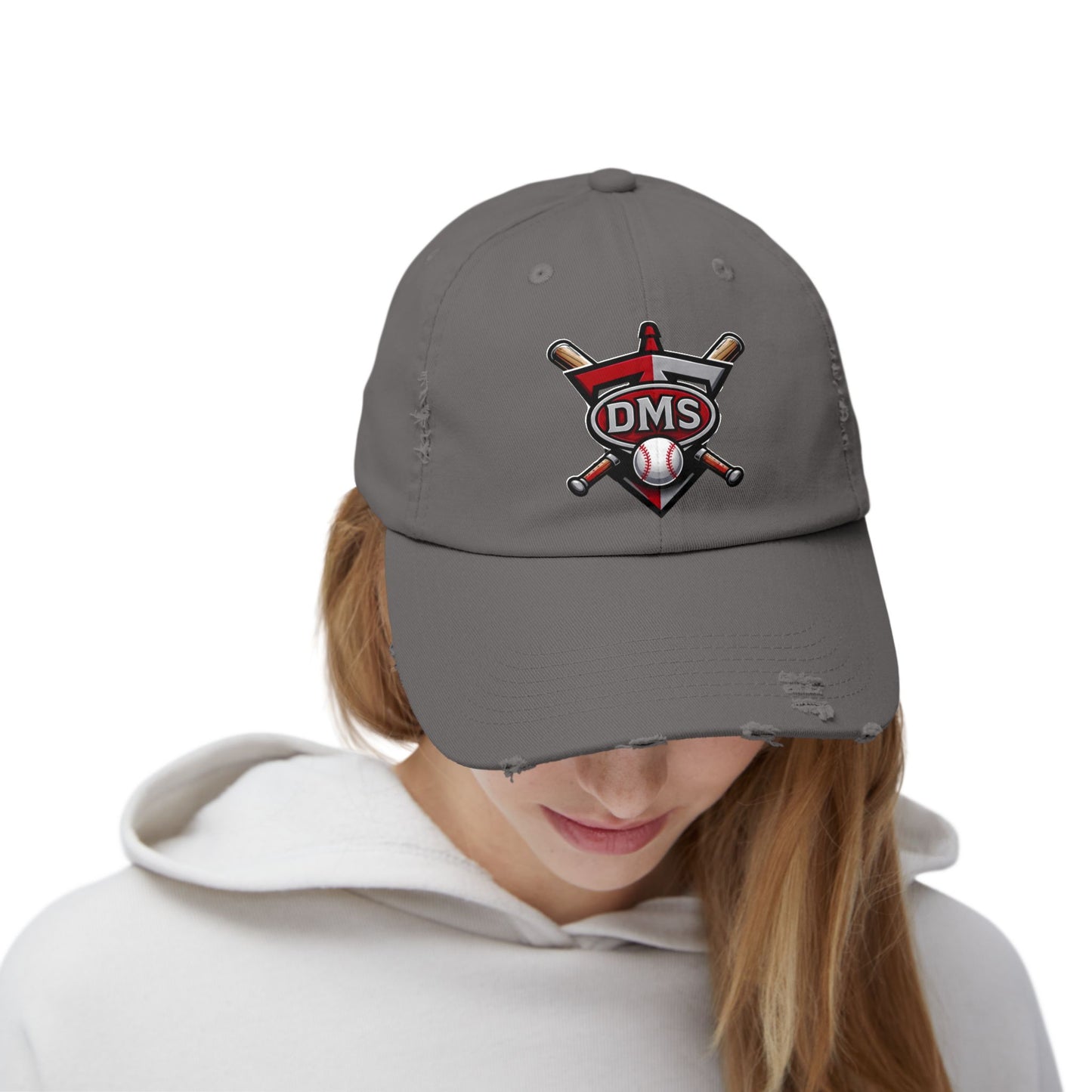 Baseball Emblem Distressed Cap — DMS Logo Dad Hat