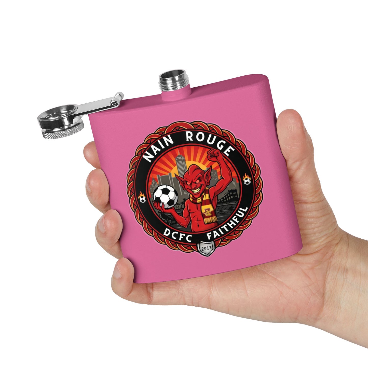 Nain Rouge Football Flask — Nain Rouge DCFC Faithful 6oz Stainless Steel Hip Flask